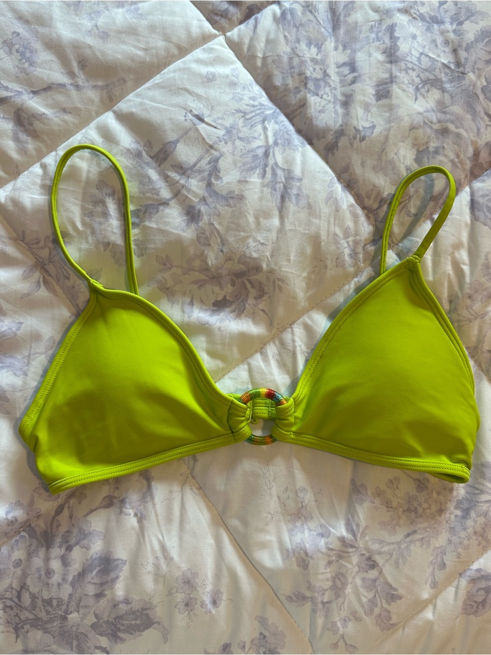 aerie Neon Lime Triangle Bikini Top with Center Ring